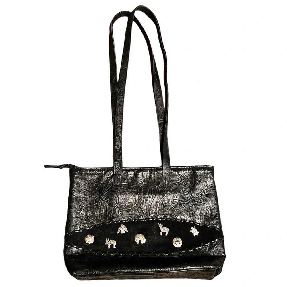 Carlo Fiori leather Navajo western tooled Purse with conchos
